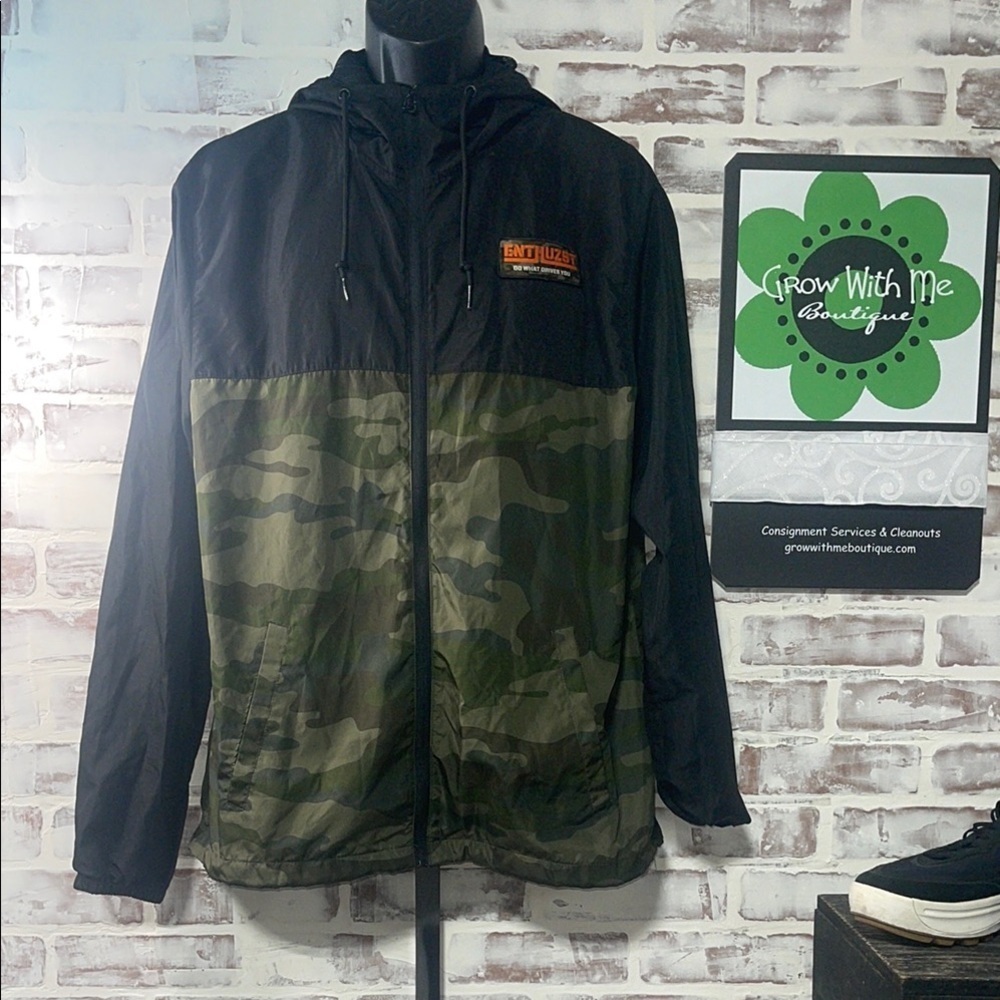 Enthuzst Black and Green camo Windbreaker Jacket adult large - Picture 1 of 9